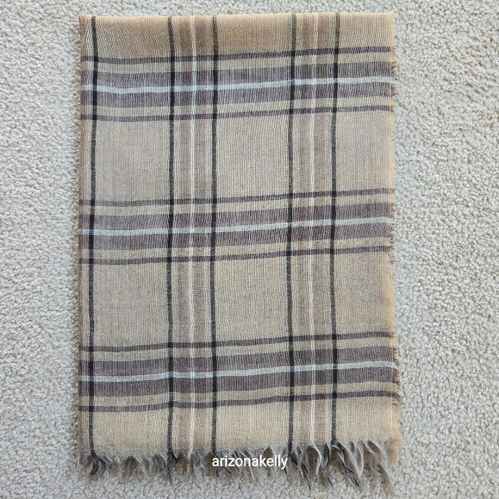 Lightweight Wool Scarf Tan and Brown Plaid